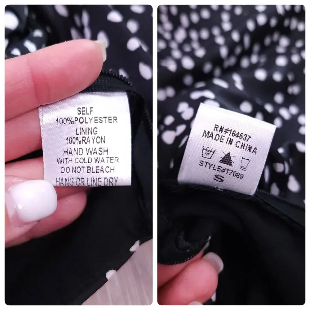 INTHEBEGINNING Los Angeles Puff Sleeve Polka Dot Crop Top – Black/White, Size S - Picture 9 of 12